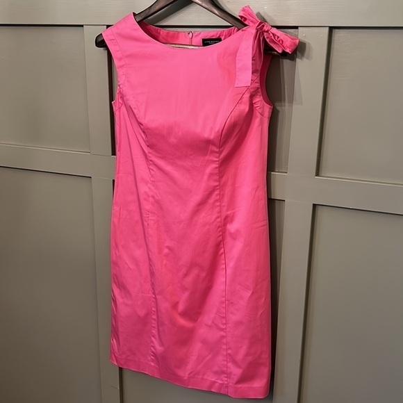 JAVIER Simorra Barcelona Hot Pink Barbie Shoulder Tie Dress Stretch Cotton Sz 4 - Picture 8 of 12